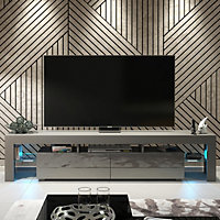 TV Unit 200cm Dark Grey Modern Stand Gloss Doors Free LED