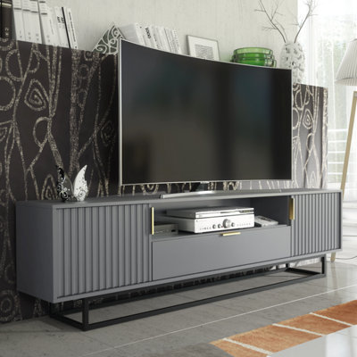 TV Unit 200cm Dark Grey with Fluted Wave Doors - Creative Furniture