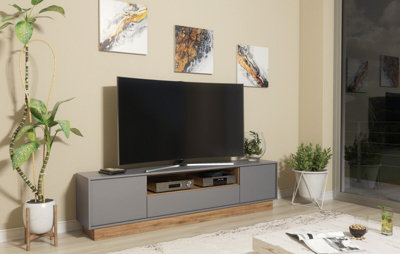 TV Unit 200cm Grey Contemporary TV Stand Vintage Loft Oak
