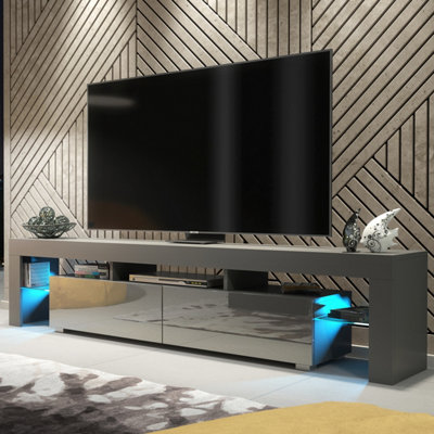 TV Unit 200cm Sideboard Cabinet Cupboard TV Stand Living Room High Gloss Doors - Grey & Grey