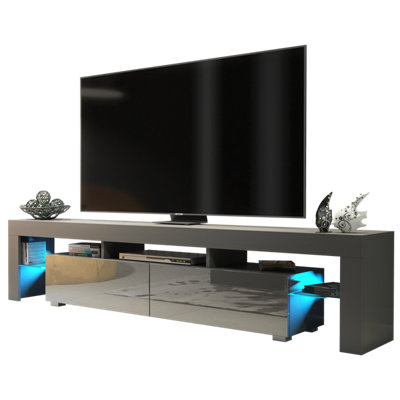 TV Unit 200cm Sideboard Cabinet Cupboard TV Stand Living Room High Gloss Doors - Grey & Grey
