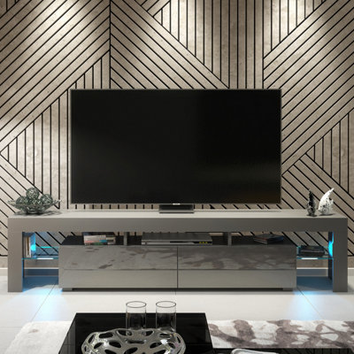 TV Unit 200cm Sideboard Cabinet Cupboard TV Stand Living Room High Gloss Doors - Grey & Grey