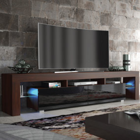 TV Unit 200cm Sideboard Cabinet Cupboard TV Stand Living Room High Gloss Doors - Walnut & Black