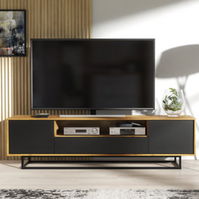 TV Unit 200cm Sideboard Cabinet Cupboard TV Stand Living Room Oak&Black