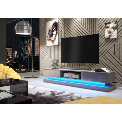 TV Unit Bloom 180cm - Dark Grey with Gloss Doors and LED Lights