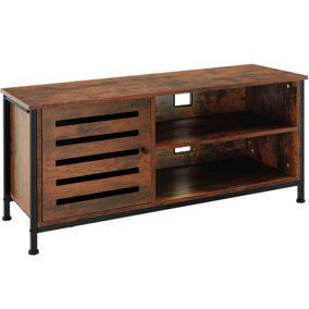 TV Unit Galway - 2 shelves, storage compartment with magnetic door, 2 cable cutouts - Industrial wood dark, rustic