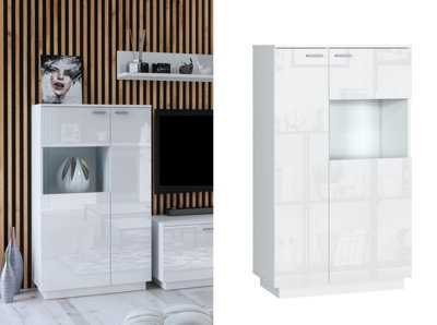 TV Unit with Drawer Sideboard Buffet Wall Cabinet White Gloss Shelf ...