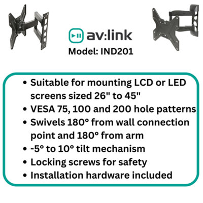TV Wall Mount Bracket Full Motion Double Arm Monitor for 26-45" Screens - 4