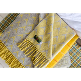 Tweedmill 100% Pure New Merino Wool Coastal Abersoch Blanket/Throw Yellow 140 x 180cm Made in UK
