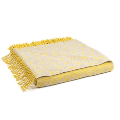Tweedmill 100% Pure New Merino Wool Coastal Abersoch Blanket/Throw Yellow 140 x 180cm Made in UK