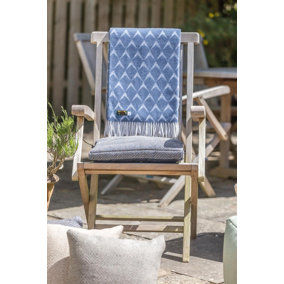 Tweedmill 100% Pure New Merino Wool Coastal Penrhos Blanket/Throw Blue 142 x 180cm Made in UK