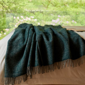 Tweedmill Beehive XL Blanket/Throw 100% Pure New Wool - 140x240cm - Emerald Green/Grey