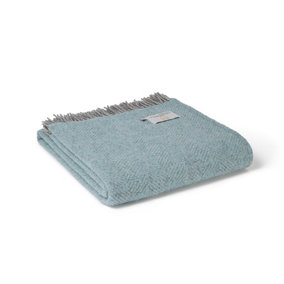 Tweedmill Beehive XL Blanket/Throw 100% Pure New Wool - 140x240cm - Spearmint Blue/Grey