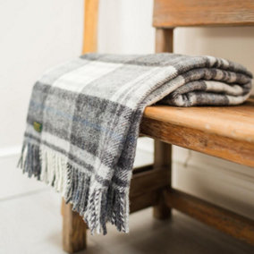 Tweedmill Cottage Check Blanket/Throw Grey 150 x 183 cm 100% Pure New Wool Made in the UK