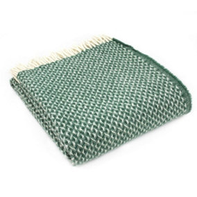 Tweedmill Lifestyle Diamond Pure New Wool BRITISH MADE Blanket/Throw Green 140x183cm