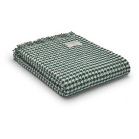 Tweedmill Lifestyle Houndstooth Pure New Wool BRITISH MADE Blanket/Throw Green 140x183cm