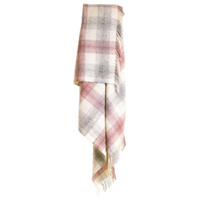 Tweedmill Lifestyle Meadow Check 100% New Wool Blanket/Throw Dusky Pink 150x183cm Made in the UK