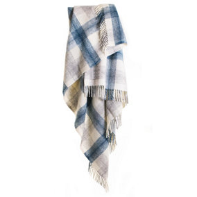 Tweedmill Lifestyle Meadow Check 100% New Wool Blanket/Throw Ink Blue 150x183cm Made in the UK