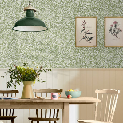 Twilight Ditsy Floral Green Wallpaper