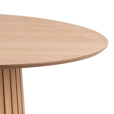 Twillbury Round Dining Table, Matt Oak-Look Top with Slatted Conic Base ...