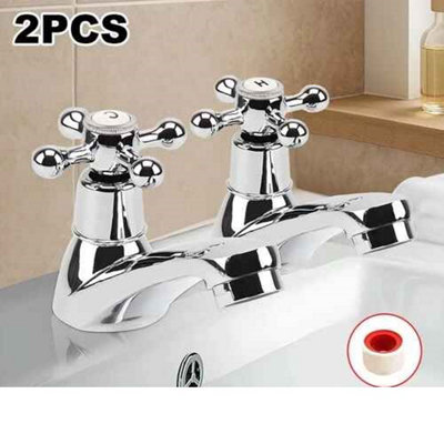 Twin Basin Taps Hot & Cold Pair, Traditional Bathroom Sink Set