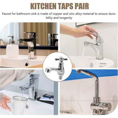 Twin Basin Taps Hot & Cold Pair, Traditional Bathroom Sink Set