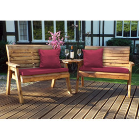 Twin Bench Set Angled with Cushions - W264 x D90 x H98 - Fully Assembled - Burgundy