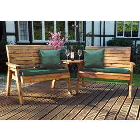 Twin Bench Set Angled with Cushions - W264 x D90 x H98 - Fully Assembled - Green