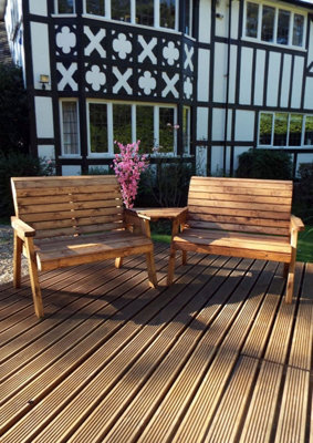 Twin Bench Set Angled with Cushions - W264 x D90 x H98 - Fully Assembled - Grey