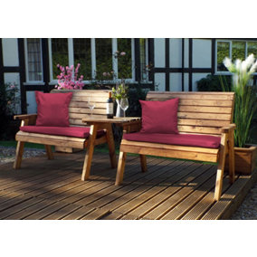 Twin Bench Set Straight with Cushions - W264 x D90 x H98 - Fully Assembled - Burgundy