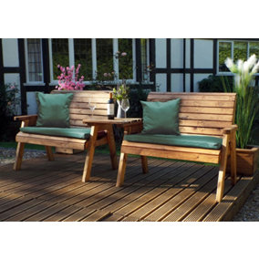 Twin Bench Set Straight with Cushions - W264 x D90 x H98 - Fully Assembled - Green