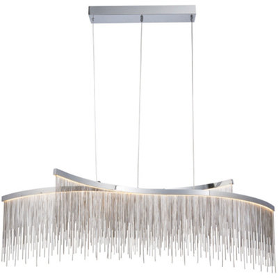 Twin Ceiling Pendant Light Fitting - Chrome Plate & Silver Waterfall Chains