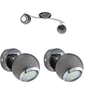 Twin Ceiling Spot Light & 2x Matching Wall Lights Black Nickel Chrome Adjustable