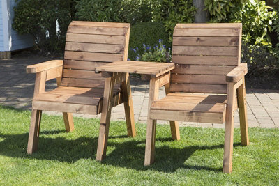 Twin Companion (Straight) Set Boxed (Flatpacked), Wooden Garden Love Seat - W160 x D74 x H98