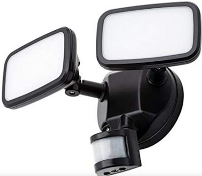 Twin Floodlight LED PIR Motion Sensor IP65 Dual-Head Adjustable Black