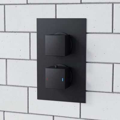 Twin Head Matte Black Rainfall Shower Concealed Mixer Valve Inc Hand Held Set