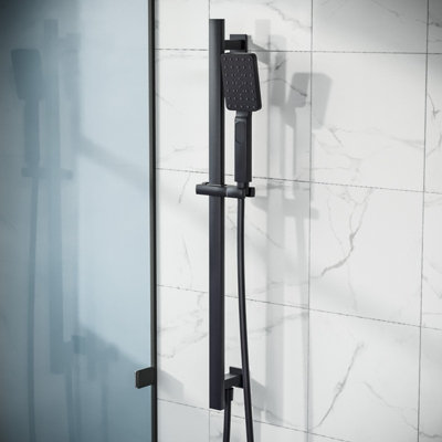 Twin Head Matte Black Rainfall Shower Concealed Mixer Valve Inc Hand Held Set - 7
