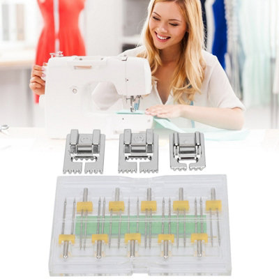 Twin Needles Presser Foot Set for Household Sewing Machines,Various Sizes with Plastic Storage Box