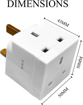 Twin Pack 2 Way 13A 3 Pin Plug Adaptors,Double sockets