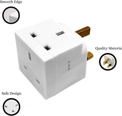 Twin Pack 2 Way 13A 3 Pin Plug Adaptors,Double sockets