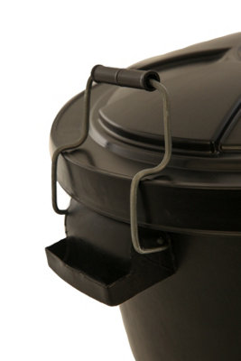 Twin Pack  - Black Garden Dustbin - Large 90L Refusal Heavy Duty Plastic Waste Bin with Galvanised Metal Clips and Lid - 3
