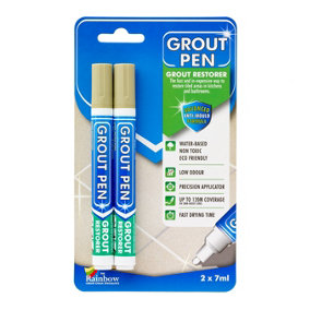 Twin Pack Grout Pen - Designed for restoring tile grout in bathrooms & kitchens (Beige)