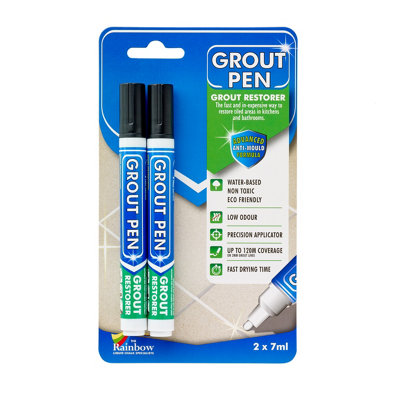 Twin Pack Grout Pen - Designed for restoring tile grout in bathrooms & kitchens (Black)