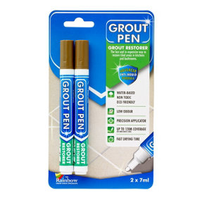 Twin Pack Grout Pen - Designed for restoring tile grout in bathrooms & kitchens (Brown)