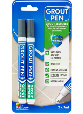 Twin Pack Grout Pen - Designed for restoring tile grout in bathrooms & kitchens (Dark Grey)