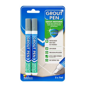 Twin Pack Grout Pen - Designed for restoring tile grout in bathrooms & kitchens (GREY)