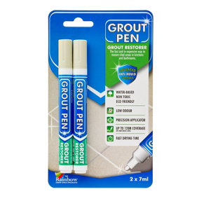 Twin Pack Grout Pen - Designed for restoring tile grout in bathrooms & kitchens (Ivory)