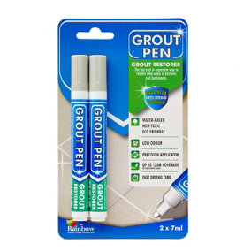 Twin Pack Grout Pen - Designed for restoring tile grout in bathrooms & kitchens (Light Grey)