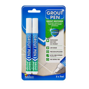 Twin Pack Grout Pen - Designed for restoring tile grout in bathrooms & kitchens (White)