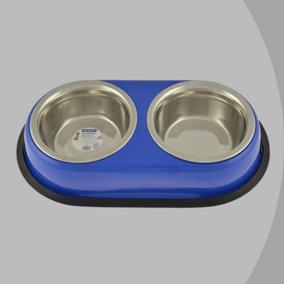 Twin Pet Bowl Blue With Removable Metal Bowls